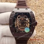 Fake Richard Mille RM052 Chocolate Rubber Band Skull Dial Sports Watch